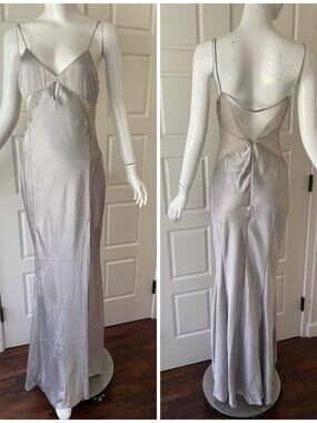 ASOS Design Silver Satin Maxi Slip Dress Lace High Slit Y2K Style Size 8